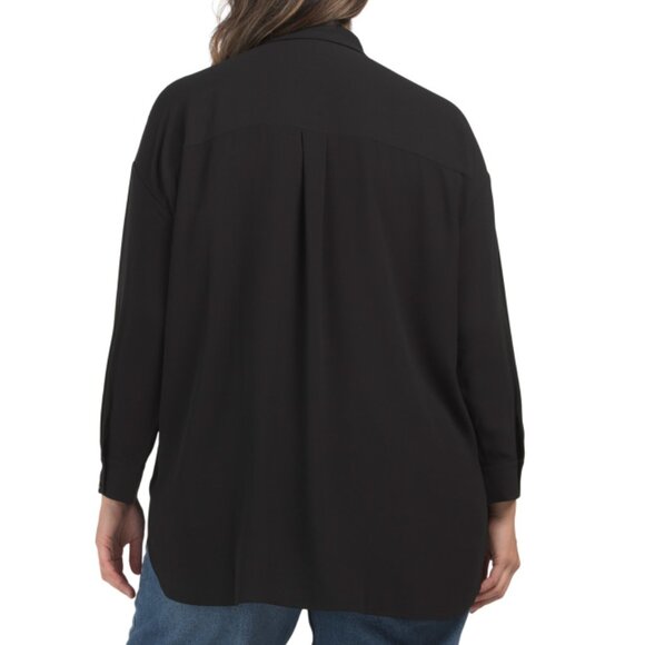 EILEEN FISHER Black Plus Silk Classic Long Shirt - Picture 2 of 2